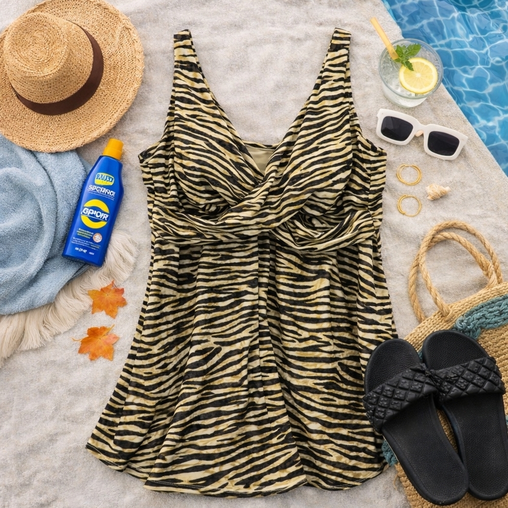 Swimsuits For All Animal Print 2 Piece Swim Dress. Padded Cups. Ladies Size 28